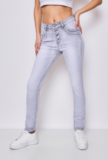 Großhändler Jewelly - Graue Baggy-Jeans mit 4 Knöpfen