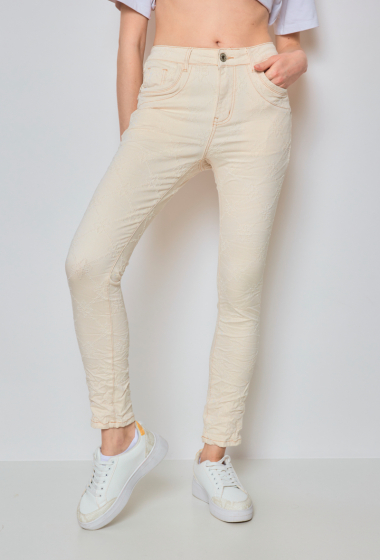 Wholesaler Jewelly - BEIGE BAGGY JEANS WITH  EMBROIDERY EFFECT