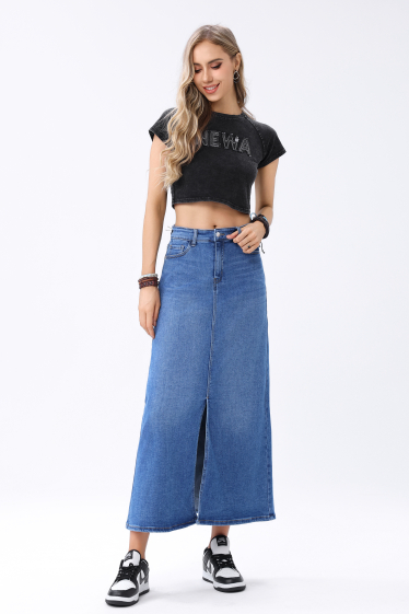 Wholesaler Jewelly - LONG DENIM SKIRT WITHOUT SLOTS