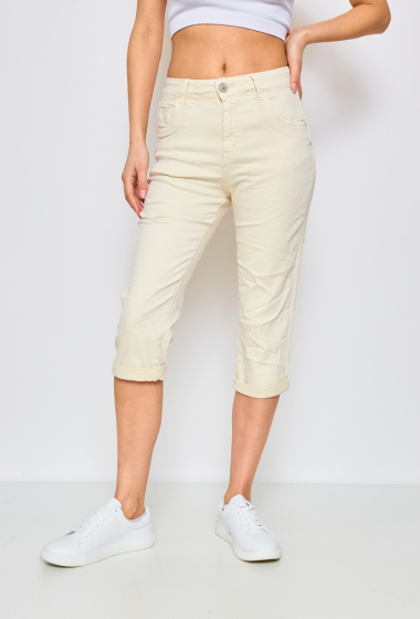 Wholesaler Jewelly - Baggy cropped pants in ecru cotton 1 button