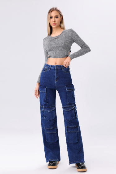 Grossiste Jewelly - PANTALON MULTIPOCHE EN JEAN FEMME