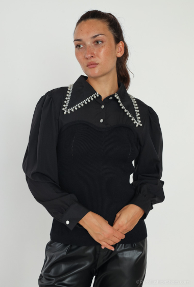 Grossiste J&H Fashion - Chemise pull avec perles strasses