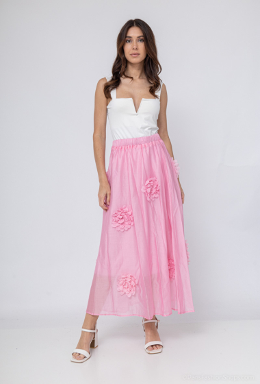 Wholesaler J&H Fashion - Fluid high waist flared skirt with 3d relief flowers