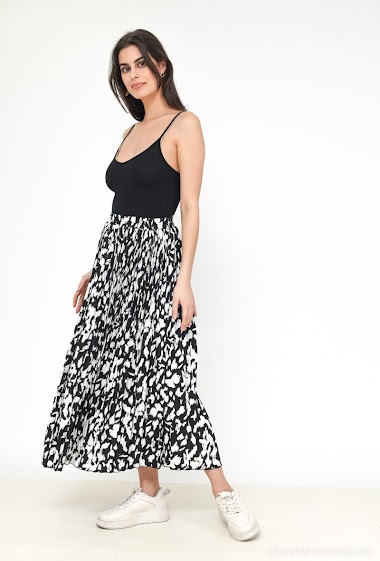 Grossiste J&H Fashion - Jupe plissée fluide à imprimer noir blanc