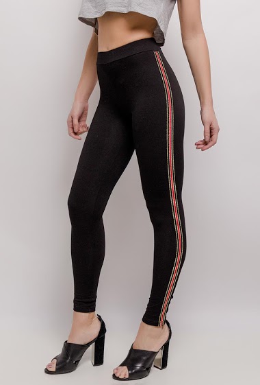 Grossiste J&H Fashion - Leggings  en coton avec bandes latérales noir rouge noir doré