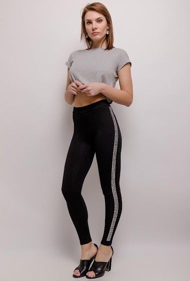 Leggings with side stripes in strass J H Fashion Paris Fashion Shops