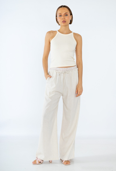 Grossiste J&H Fashion - Pantalon en lin droit fluide avec élastique à la taille et cordon de serrage
