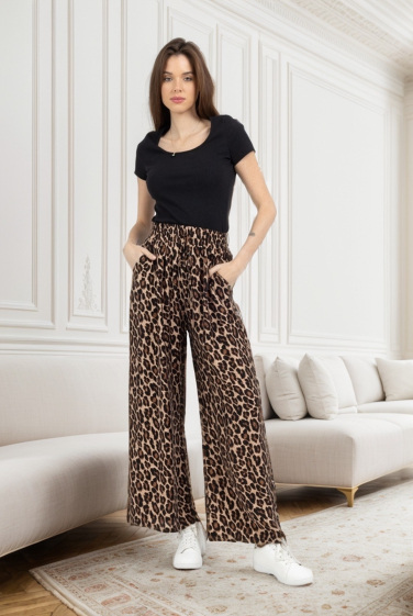 Wholesaler J&H Fashion - Wide printed cotton pants with elastic waistband, drawstring at the waist
