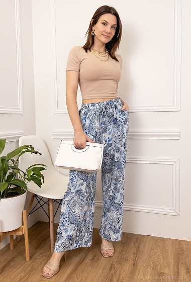 Grossiste J&H Fashion - Pantalon large fluide, taille élastique imprimé