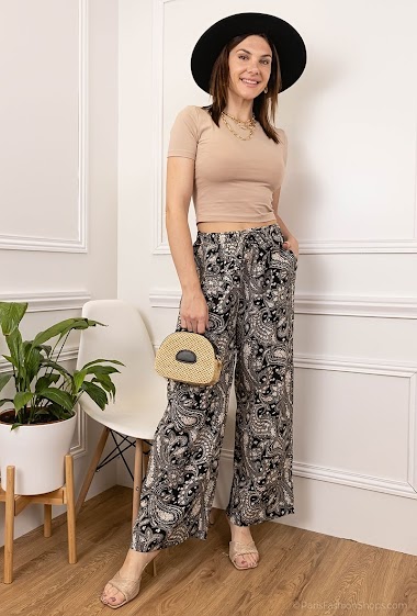 Grossiste J&H Fashion - Pantalon large fluide, taille élastique imprimé