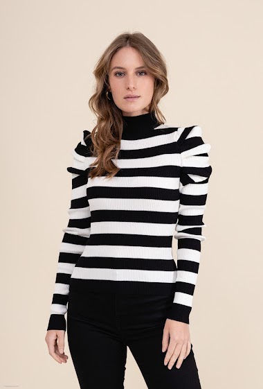 Wholesaler J&H Fashion - Striped ribbed knit sweater