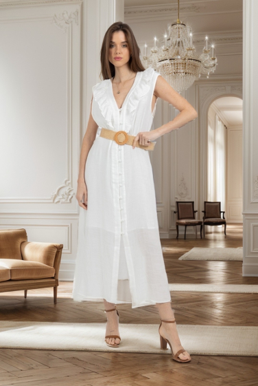Wholesaler J&H Fashion - Long flowing straight dress with ruffle and belt
