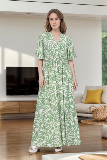 Großhändler J&H Fashion - Langes Wickelkleid aus bedruckter Baumwolle mit Gummizug in der Taille
