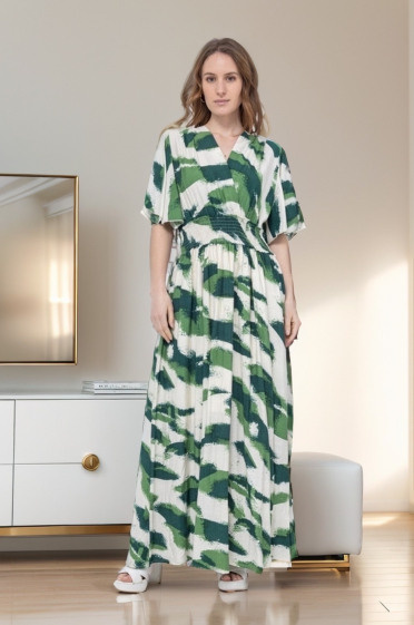 Wholesaler J&H Fashion - Long wrap-around printed cotton dress with elastic at the waist