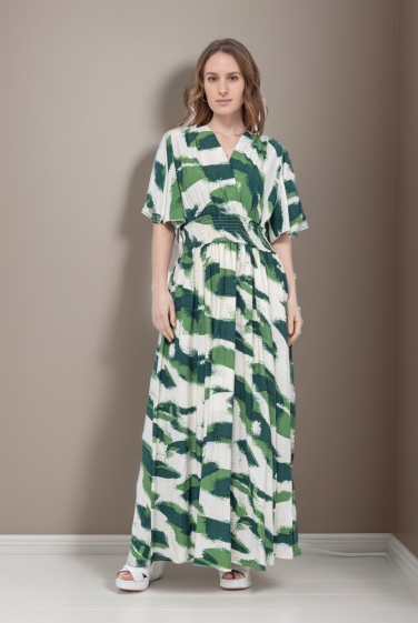 Wholesaler J&H Fashion - Long wrap-around printed cotton dress with elastic at the waist