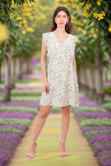 Grossiste J&H Fashion - Robe fleurie imprimée à volant plissée