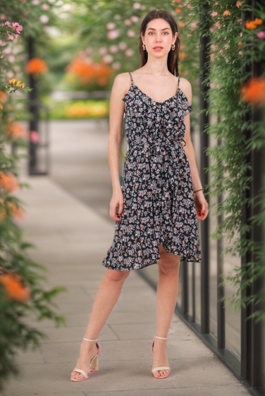 Großhändler J&H Fashion - Bedrucktes Blumenkleid mit Trägern und Rüschen