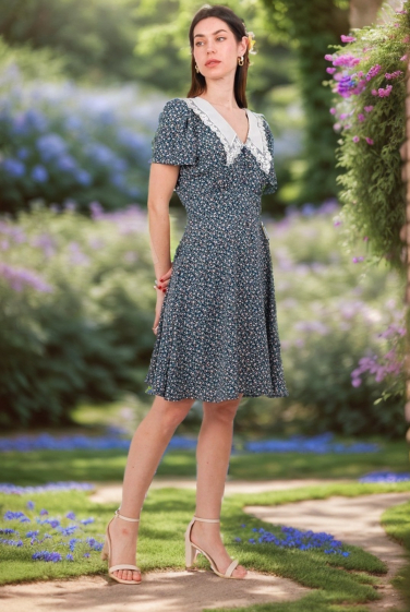 Großhändler J&H Fashion - Bedrucktes Kleid mit Spitzenkragen