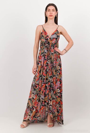 Grossiste J&H Fashion - Robe cache-cœur bretelle longue fleurie taille élastique