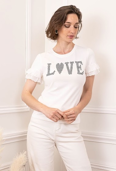 Grossiste J&H Fashion - T-shirt à inscription quadrillée