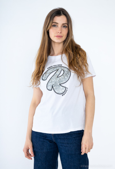 Grossiste J&H Fashion - T-shirt avec sequins et paillettes forme R