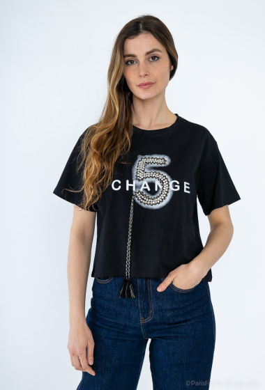 Grossiste J&H Fashion - T-shirt avec strasses et cordon bi-color CHANGE 5
