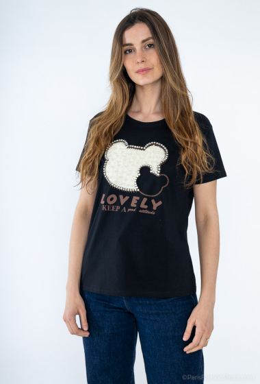 Grossiste J&H Fashion - T-shirt avec strasses et perles ours 3D