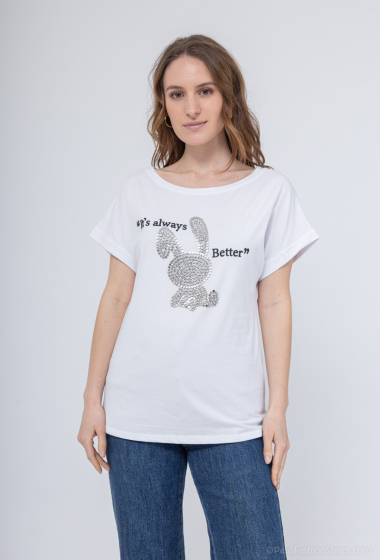 Grossiste J&H Fashion - T-shirt avec strasses lapin rabbit