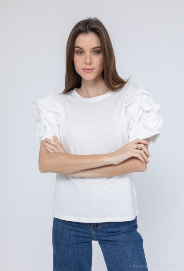 Grossiste J&H Fashion - T-shirt en coton avec manche 3D fleurs