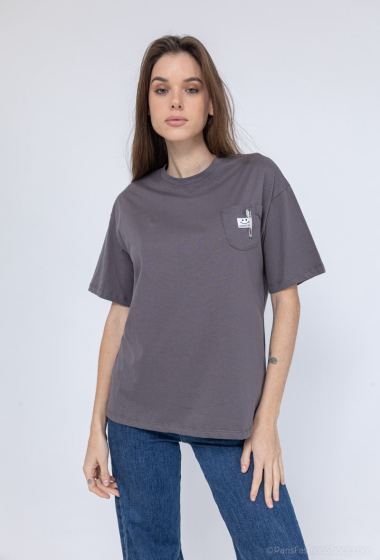 Grossiste J&H Fashion - T-shirt en coton avec poche plaquée "a good day"