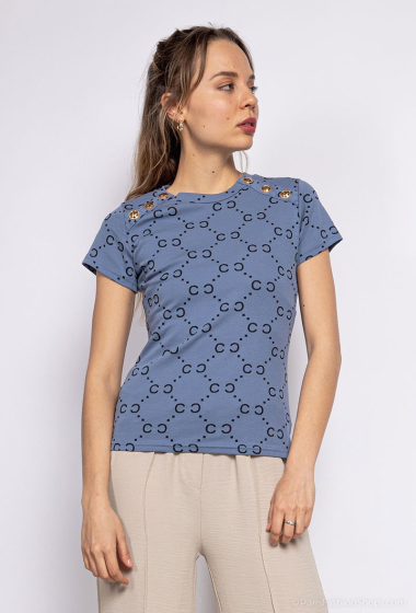 Großhändler J&H Fashion - Bedrucktes T-Shirt mit Knöpfen