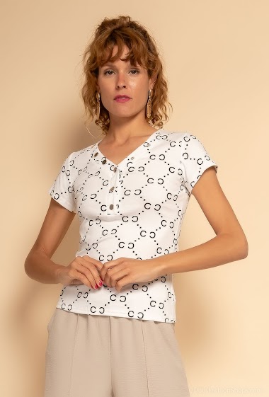Grossistes J&H Fashion - T-shirt imprimé avec boutons