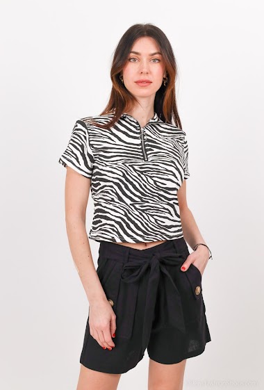 Grossiste J&H Fashion - T-shirt zèbre en coton avec zip sur le devant