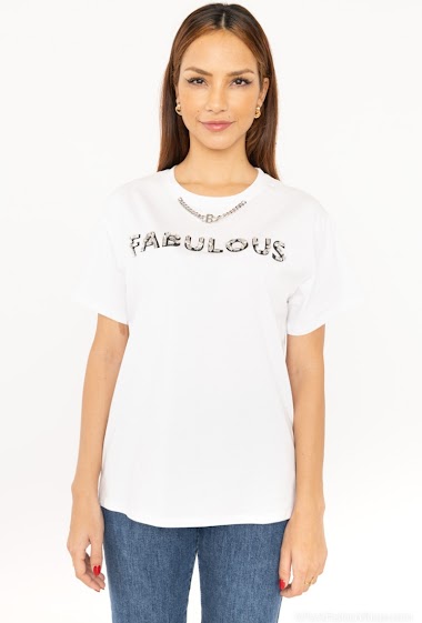 Grossiste J&H Fashion - T-shirt en coton à strasses FABULOUS