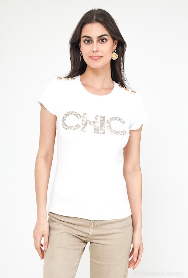 Grossiste J&H Fashion - T-shirt en coton CHIC à boutons sur les épaules