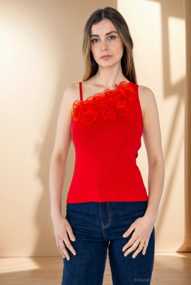 Grossiste J&H Fashion - Débardeur en maille avec fleurs roses en tulle 3D
