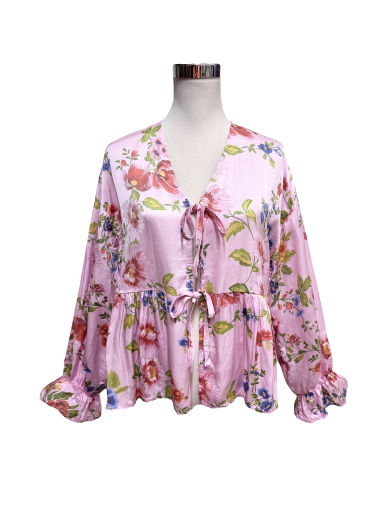 Wholesaler J&L - Viscose floral bow blouse
