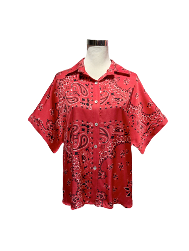 Wholesaler J&L - Short-sleeved fluid silk shirt with bandana print