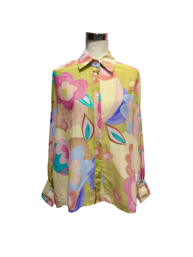 Mayorista J&L - Camisa fluida de seda con flores multicolores