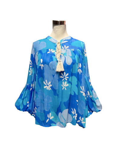 Wholesaler J&L - Flower Printed Shirt with Balloon Sleeves