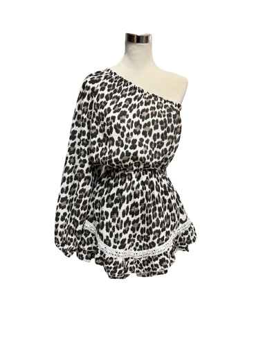 Wholesaler J&L - Playsuit with one sleeve leopard print in cotton gas