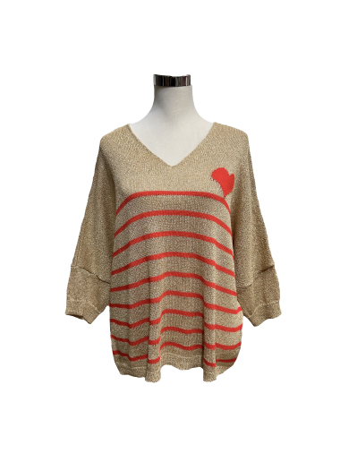 Wholesaler J&L - DIANA sweater in lurex with stripe and heart V-neck