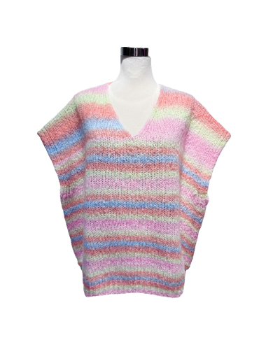 Großhändler J&L - Ärmelloser Pullover mit V-Ausschnitt und mehrfarbigen Streifen