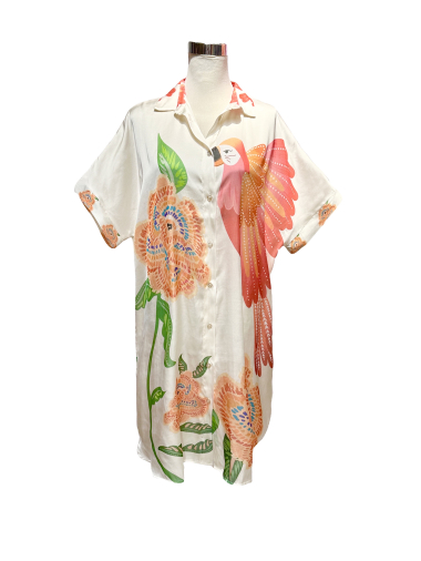 Wholesaler J&L - Fluid Bird Print Shirt Dress
