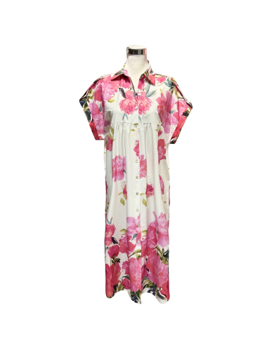 Großhändler J&L - Hemdblusenkleid mit Blumenmuster, kurzen Ärmeln und Gürtel