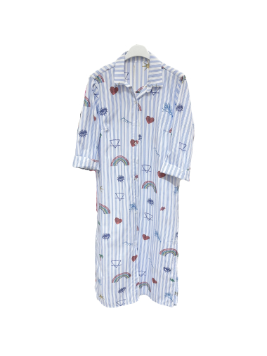 Grossiste J&L - Robe chemise longue a rayure avec imprimé arc en ciel coeur