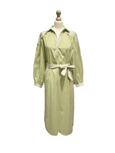Wholesaler J&L - COCO long check and gingham dress with belt