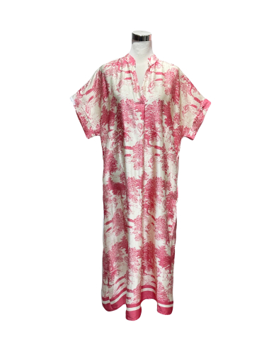 Wholesaler J&L - Joy Printed Flowy Dress Short Sleeves V-Neck