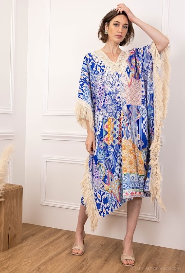 Wholesaler J&L - Printed dress with embroidered neck