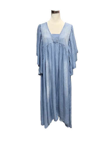 Großhändler J&L - Leichtes, langes Kleid in Denim-Optik mit ausgestellten Ärmeln